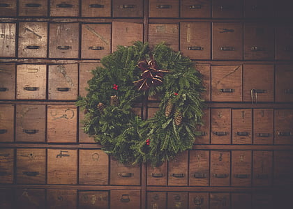 brun, vert, floral, Christmas, guirlande, mur, Organisation