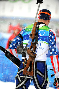 Biatlon, konkurent, športnik, smučanje, čez državo, puška, šport