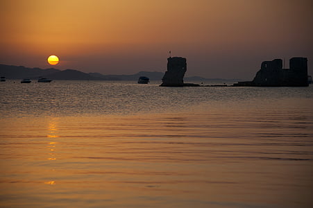 posta de sol, Mar, platja, taronja, l'aigua, paisatge, veure