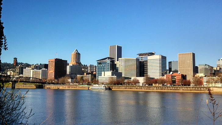 City, Portland, Oregon, Downtown, floden, bybilledet, bygninger