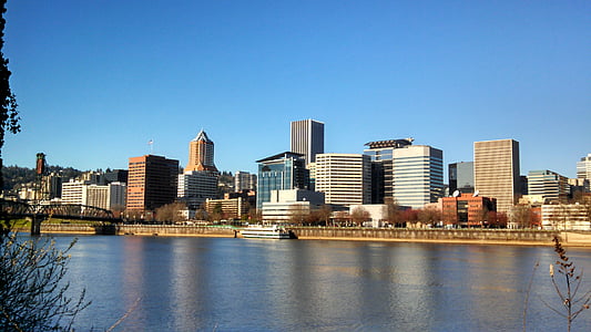 město, Portland, Oregon, Centrum města, řeka, Panoráma města, budovy