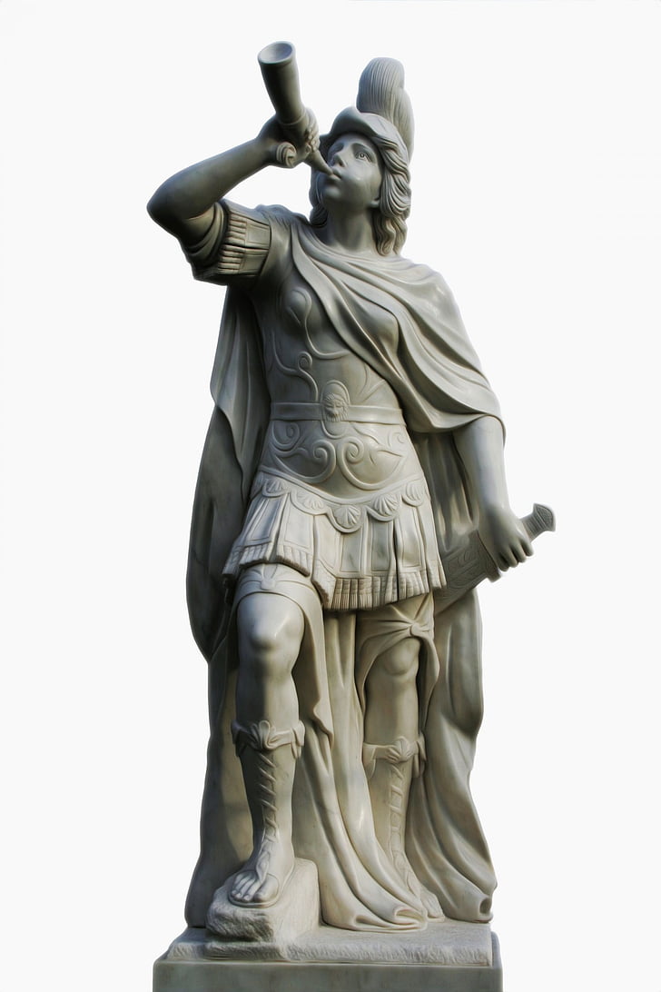 hane, romerska, staty, isolerade bakgrund, detalj, cutout, skulptur