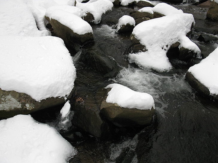 hiver, Brook, roches, froide, blanc, ruisseau, en plein air