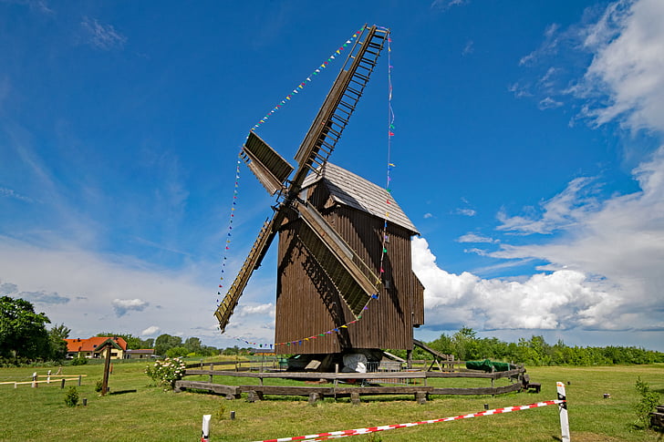 Post mill, zwochau, Saksi, Saksa, tuulimylly, Mill, Lastauslaiturin mill