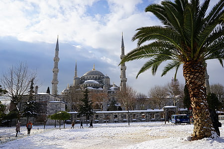 mosque, snow, turkey