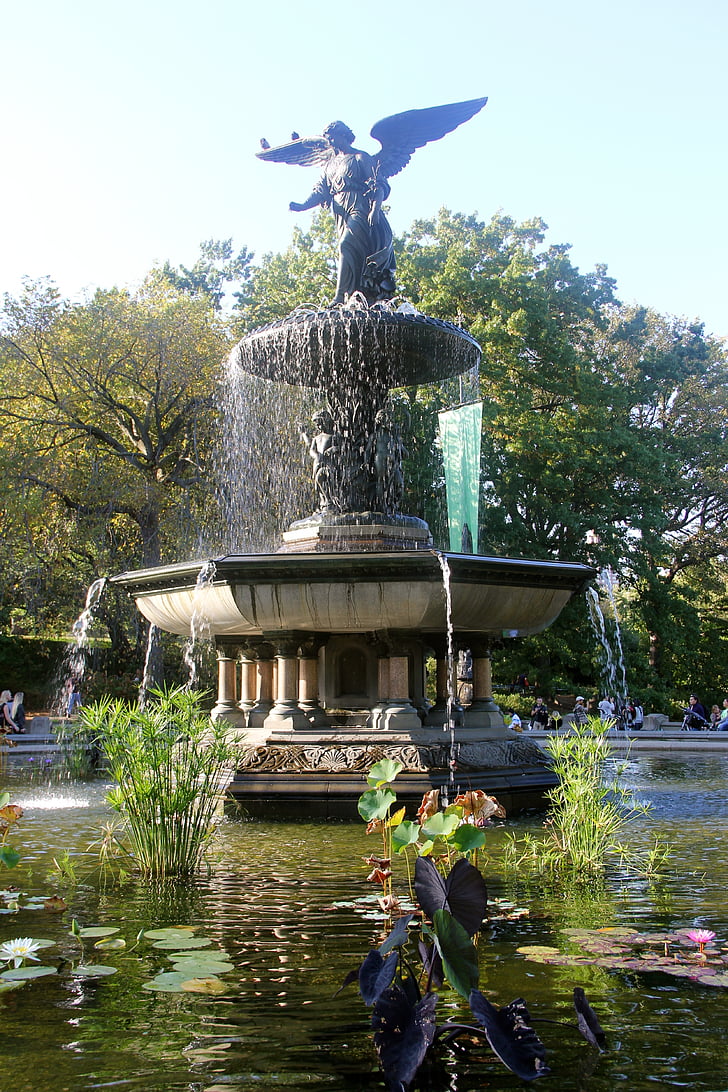 central park, NYC, Manhattan, natureza, fonte, urbana, jardim