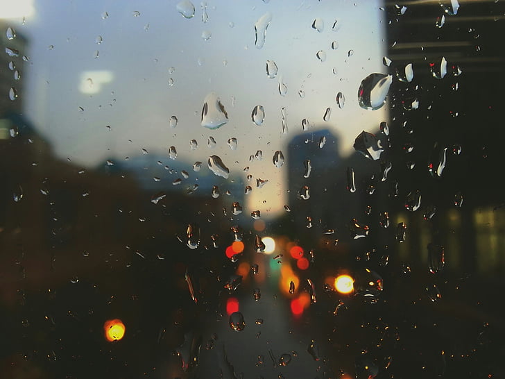 Rensa, glas, fönster, vatten, dagg, staden, regn