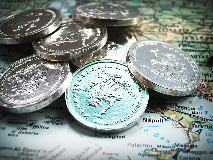 canvi, close-up, monedes, mapa, diners, moneda, moneda