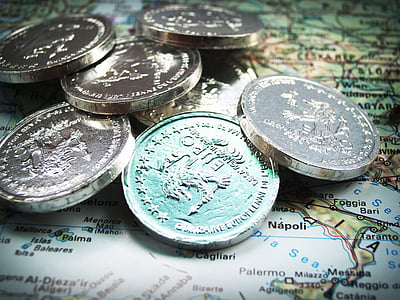 ændre, close-up, mønter, kort, penge, valuta, mønt