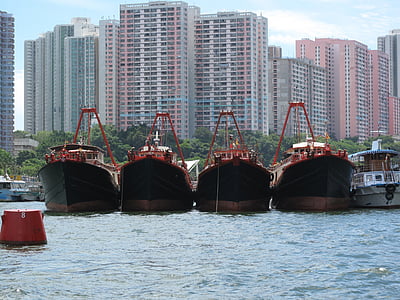 Гонконг, лодки, небоскребы, забронированы, Скайлайн