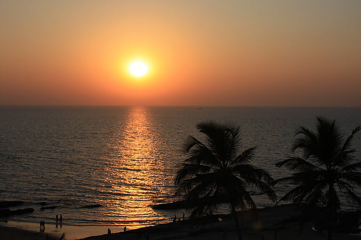 Goa, India, stranden, solnedgang