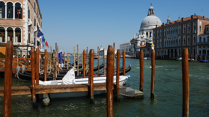 Wenecja, Grand canal, miejsca parkingowe, Wenecja - Włochy, gondola, kanał, Włochy