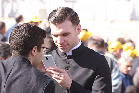 priest, mobile phone, human, man, young