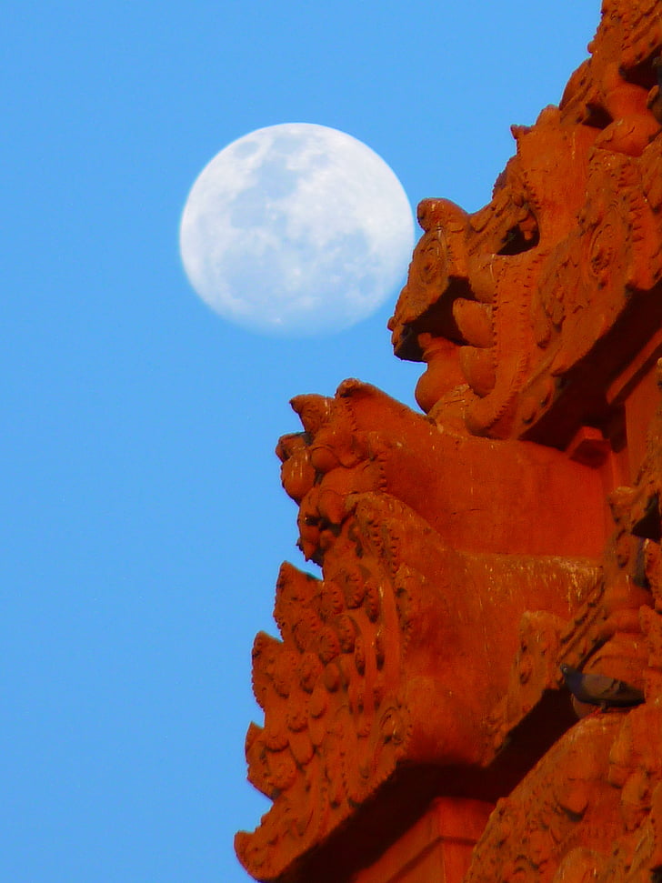 Templo de, brihadeshwara templ, lua, Tanjore, Índia, natureza, céu