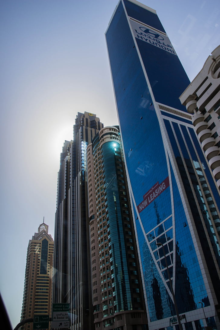Dubai, Debesskrāpis, debesskrāpju, siluets, lielās pilsētas, logs, stikls