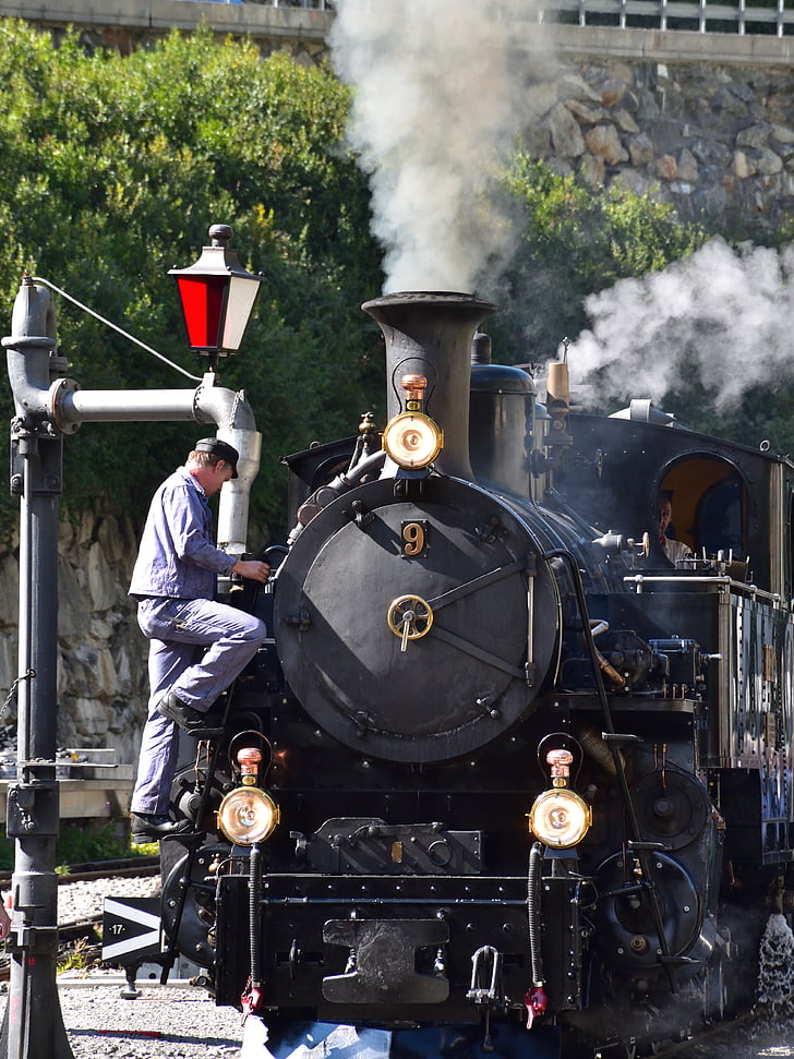 Steam railway furka-bergstrecke, damplokomotiv, gletsch, Wallis, Obergoms, Sveits