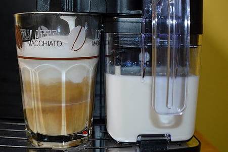 latte macchiato, kavos, arbata, Café au lait, milchschaum, stiklo, pieno