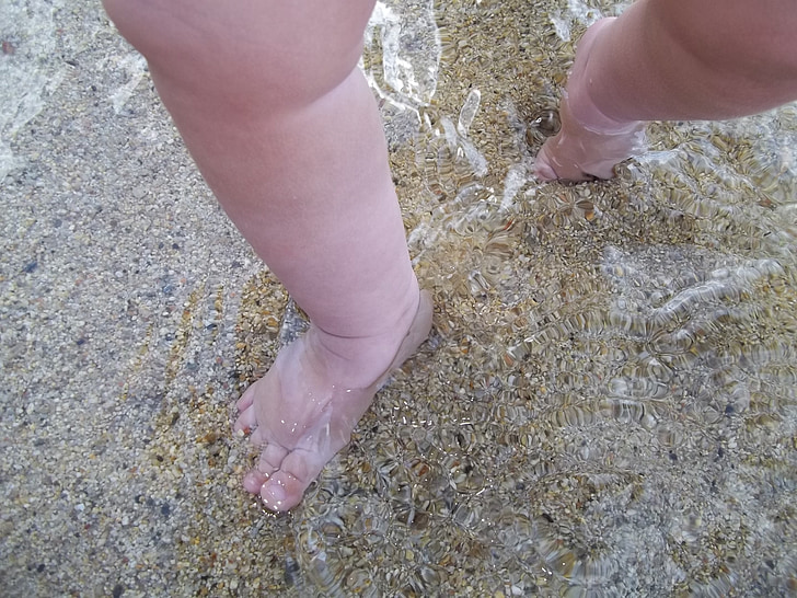 bambino, piedi, sabbia, mare, piccolo, piedi, infante