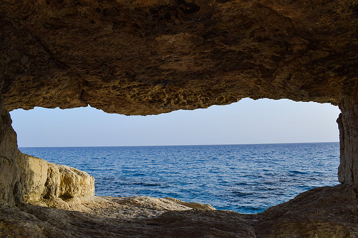 caverna, mar, natureza, janela, cavo greko, Chipre, água