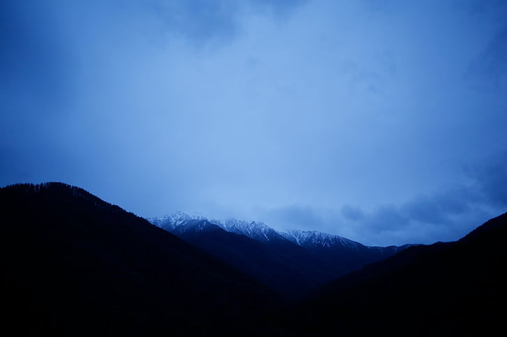 black, mountain, cloudy, sky, dark, valley, blue