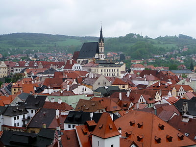 ческий Крумлов, город, Архитектура, на крыше, Глядя вниз, вид, город