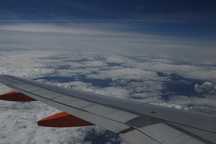 lotu, samolot, niebo, chmury, ponad chmurami, wakacje, odlecieć