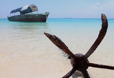 anchor, boot, paradise, sea, water, summer, holiday