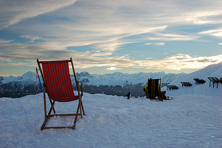 Innsbruck, montagnes, neige, coucher de soleil, lit de camp, humeur, paysage de neige