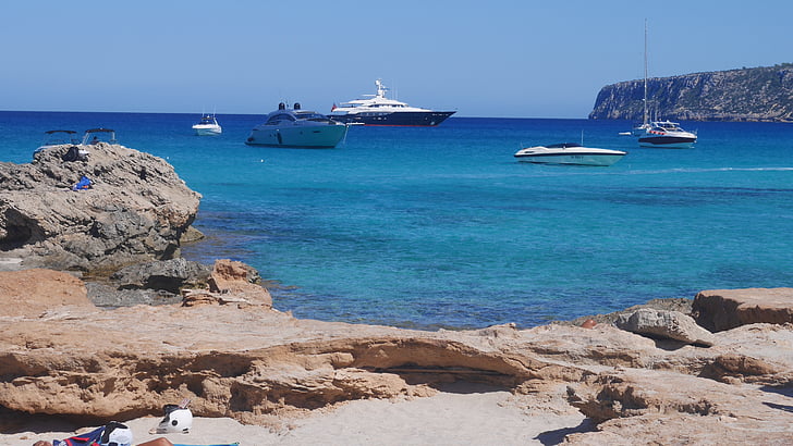 Ibiza, plage, yachts