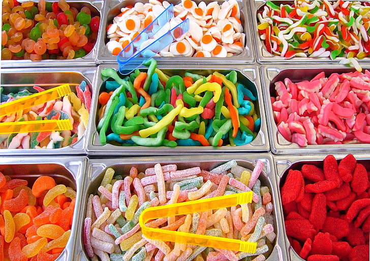 Plukk og mix, barns søtsaker, godteri, fargerike, behandle, godterier, mat