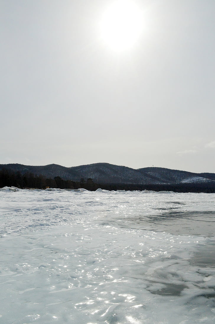 Inverno, Baikal, neve, água, céu, Sibéria, Rússia