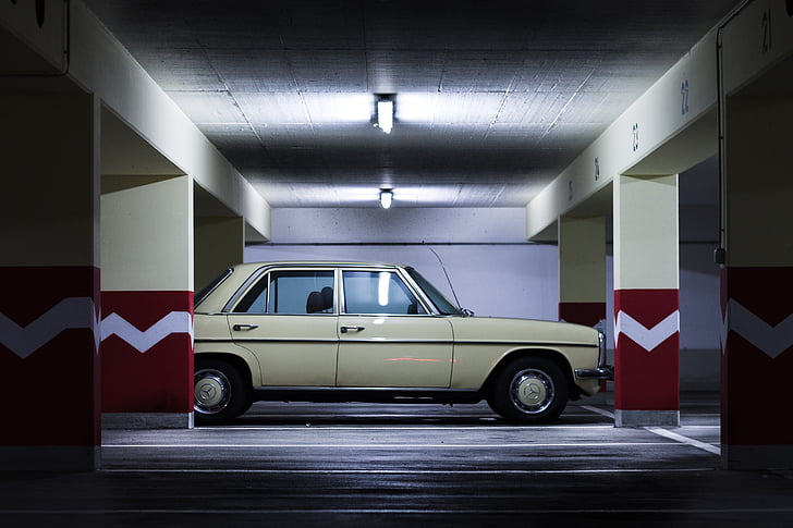 parking souterrain, urbain, Auto, automobile, véhicule, Daimler-benz, vieux