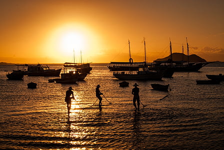 solnedgang, Brasil, stranden, Fisher, Brasil, hav, silhuett