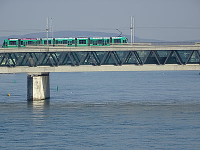 莱茵河, 巴塞尔, 三玫瑰色桥梁, 水, 电车, s bahn, 河