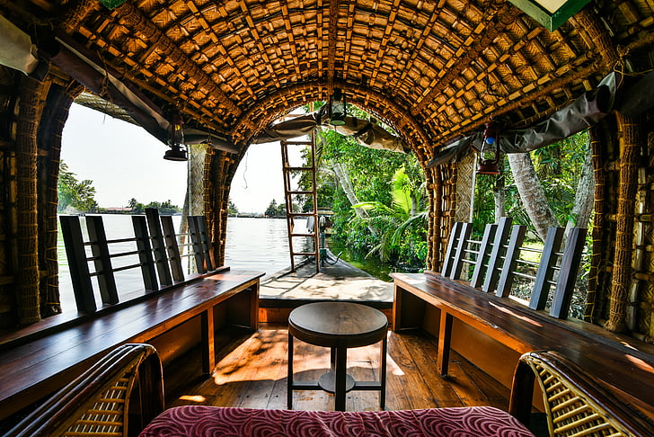 Houseboat, terpencil, air, Kerala, India, Pariwisata, perjalanan