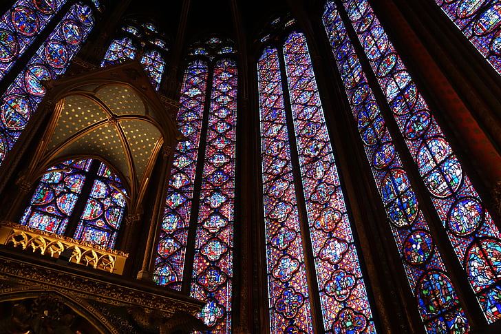 Sainte chapelle, Paris, gotisk, katedralen, lys, kirke, arkitektur