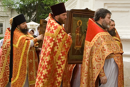 the procession, priest, icon