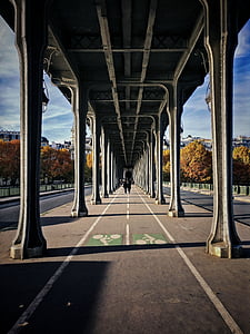 bicycle, lane, pathway, bridge, urban, city, people