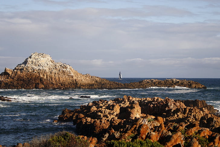 Zuid-Afrika, kynsna hoofd, zeegezicht, rotsen, jacht, zeilboot, zee