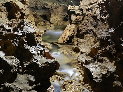 cave, underground river, rocks