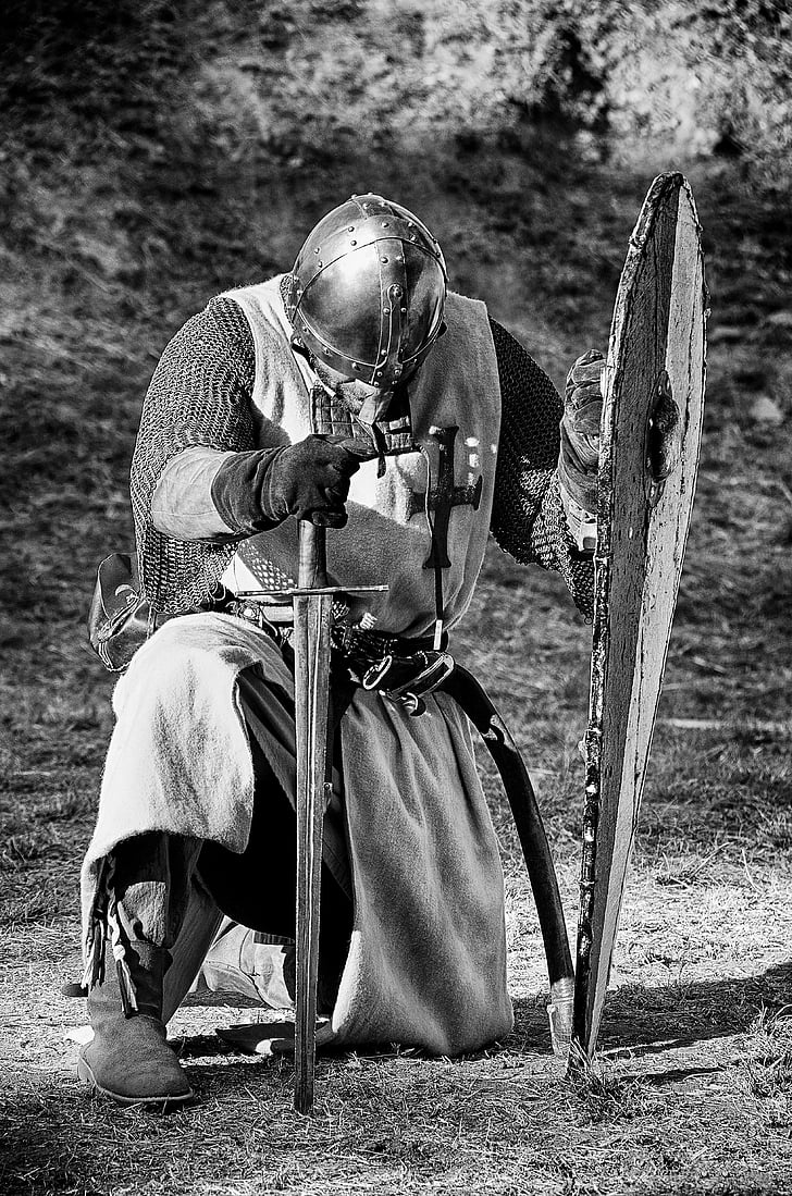 srednjovjekovni, vitez, borba, mač, ratnik, starinski, odrasla osoba