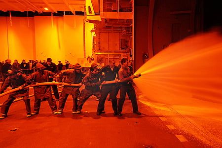 firefighters, training, live, fire, protection, danger, equipment