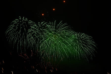 rocket, green, fireworks, red, new year's eve, shower of sparks, pyrotechnics