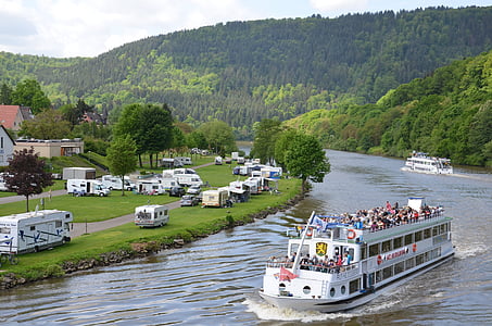 germany, neckargemuend, may 2015, river, forest, market, camping