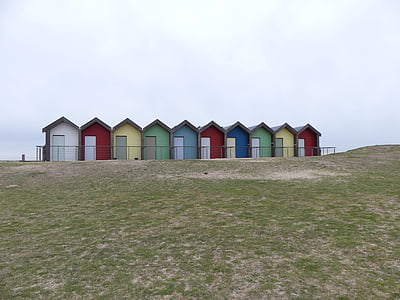 plage, cabines de plage, bord de mer, Northumberland, Blyth, architecture
