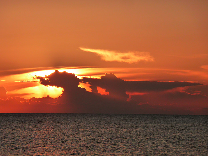 coucher de soleil, Zanzibar, mer, ciel orange, océan, soirée, Sky
