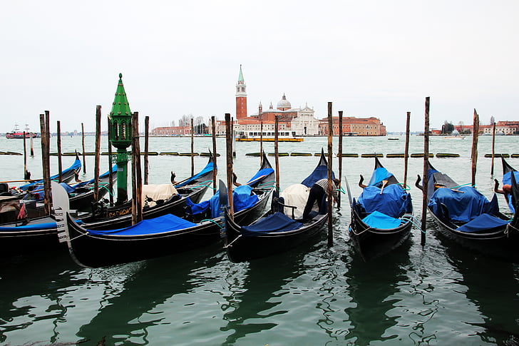 Benátky, gondoly, parkování, přístav, dok, kanál, Romantický