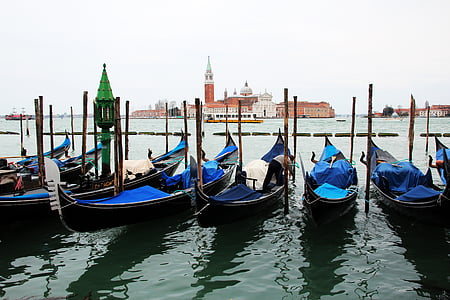 venice, gondolas, parking, port, dock, channel, romantic
