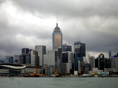 ciutat, Hong kong, gratacels, edifici, gran ciutat, veure, horitzó