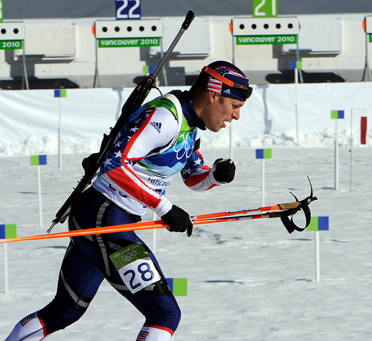 Biathlon, competidor, Atleta, esquí de fondo, campo a través, rifle, deporte